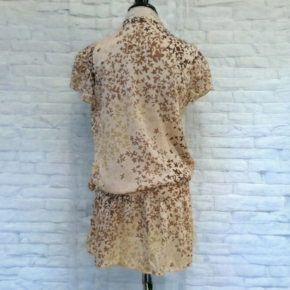 BCBGMaxAzria Cream And Brown 100% Silk Wrap Mini Dress - Size Medium - Picture 3 of 7